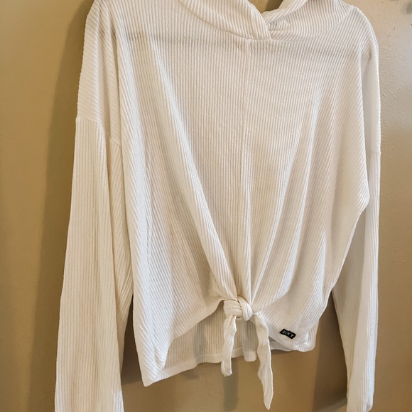 Roxy Staying In Cozy Rib Knit Hoodie for Women, Off white - Picture 9 of 9